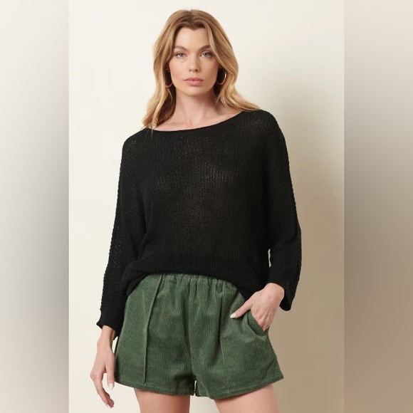 Mitto Shop Corduroy High Rise Pull On Shorts Olive Green Size Large NEW - Picture 2 of 9